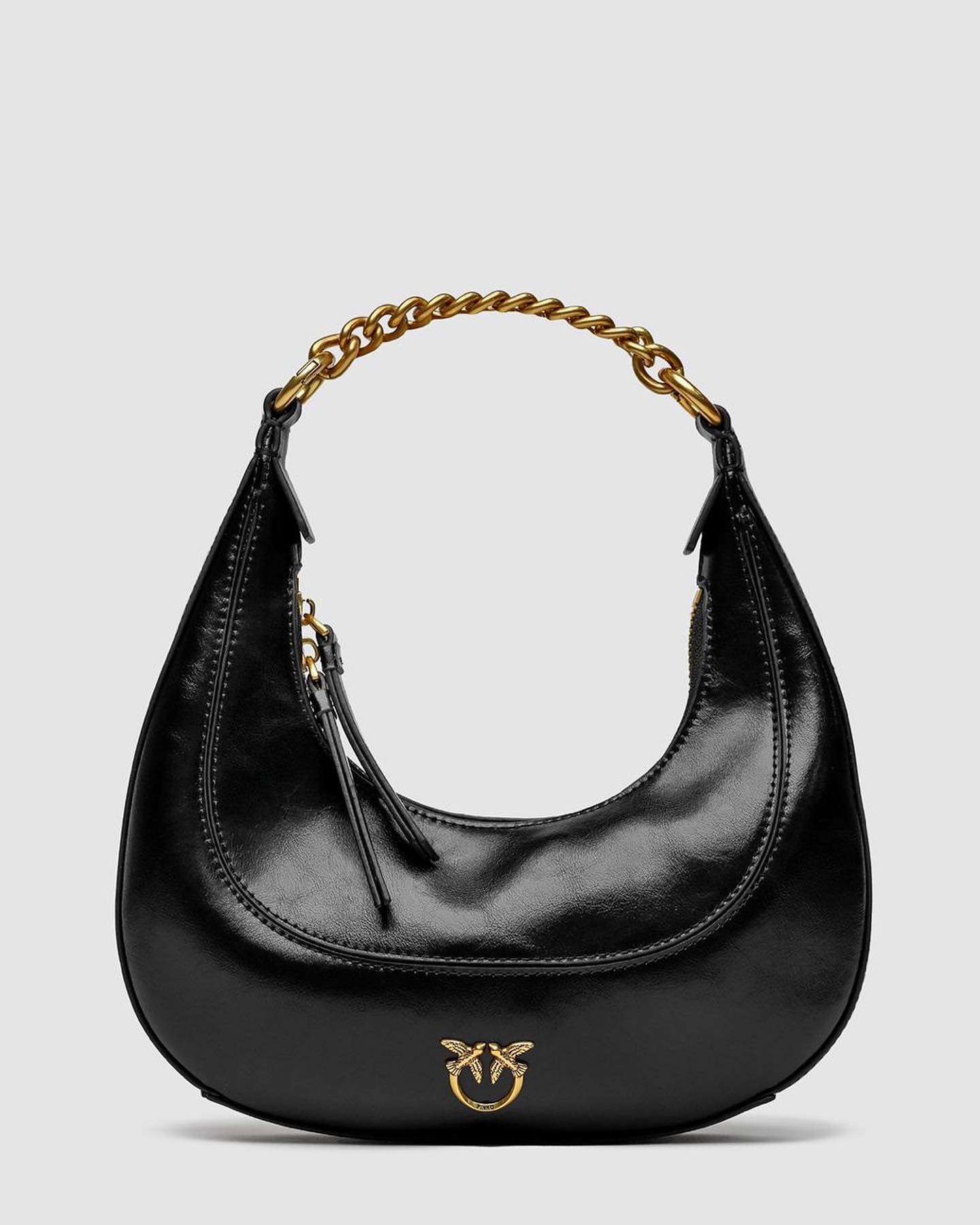 Black'hobo' Hand Bag With Aged-gold Details In Leather Woman