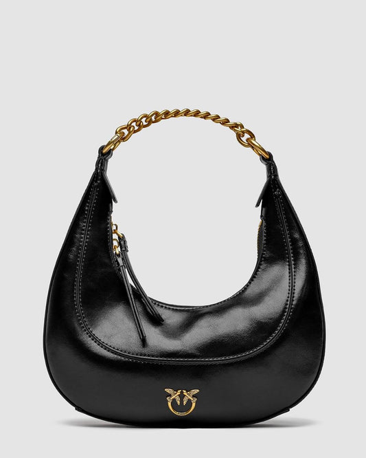 Black'hobo' Hand Bag With Aged-gold Details In Leather Woman
