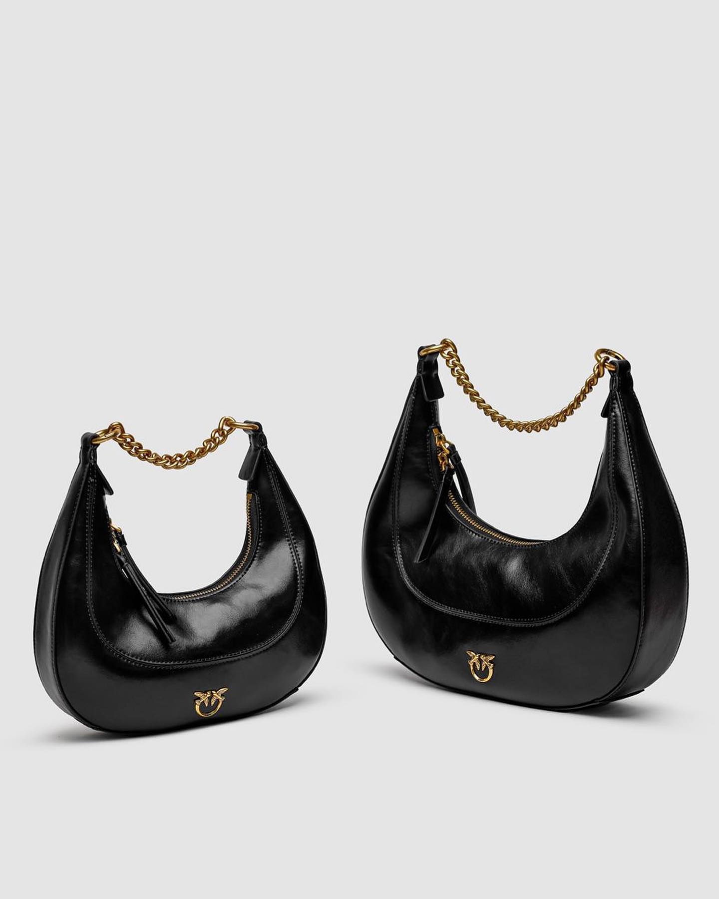 Black'hobo' Hand Bag With Aged-gold Details In Leather Woman