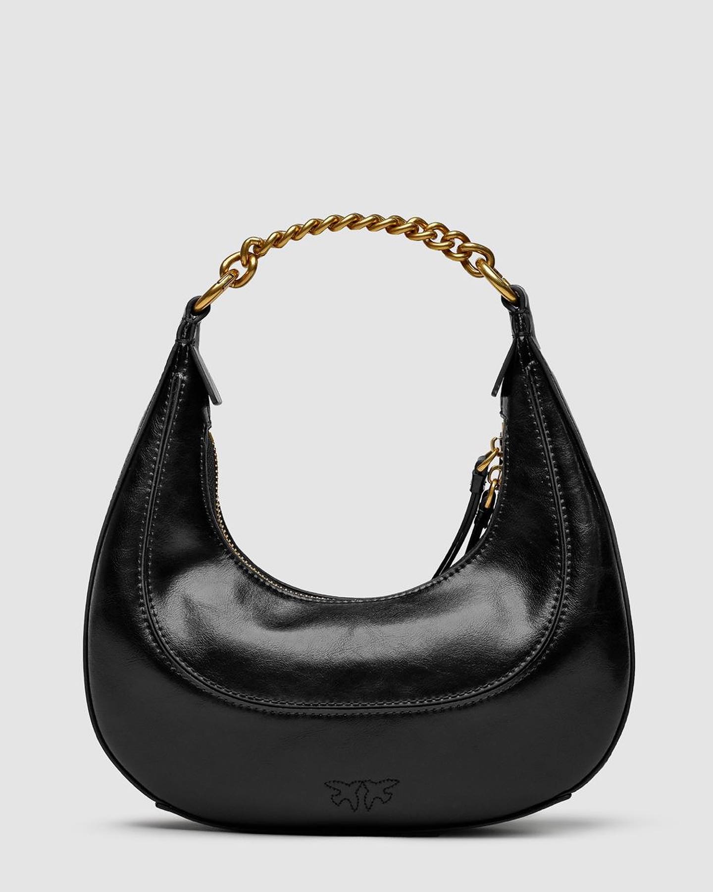 Black'hobo' Hand Bag With Aged-gold Details In Leather Woman