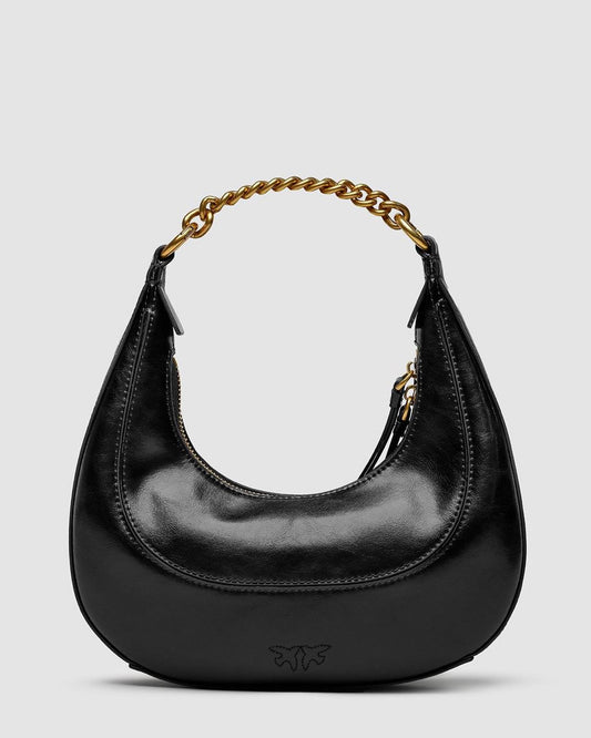 Black'hobo' Hand Bag With Aged-gold Details In Leather Woman